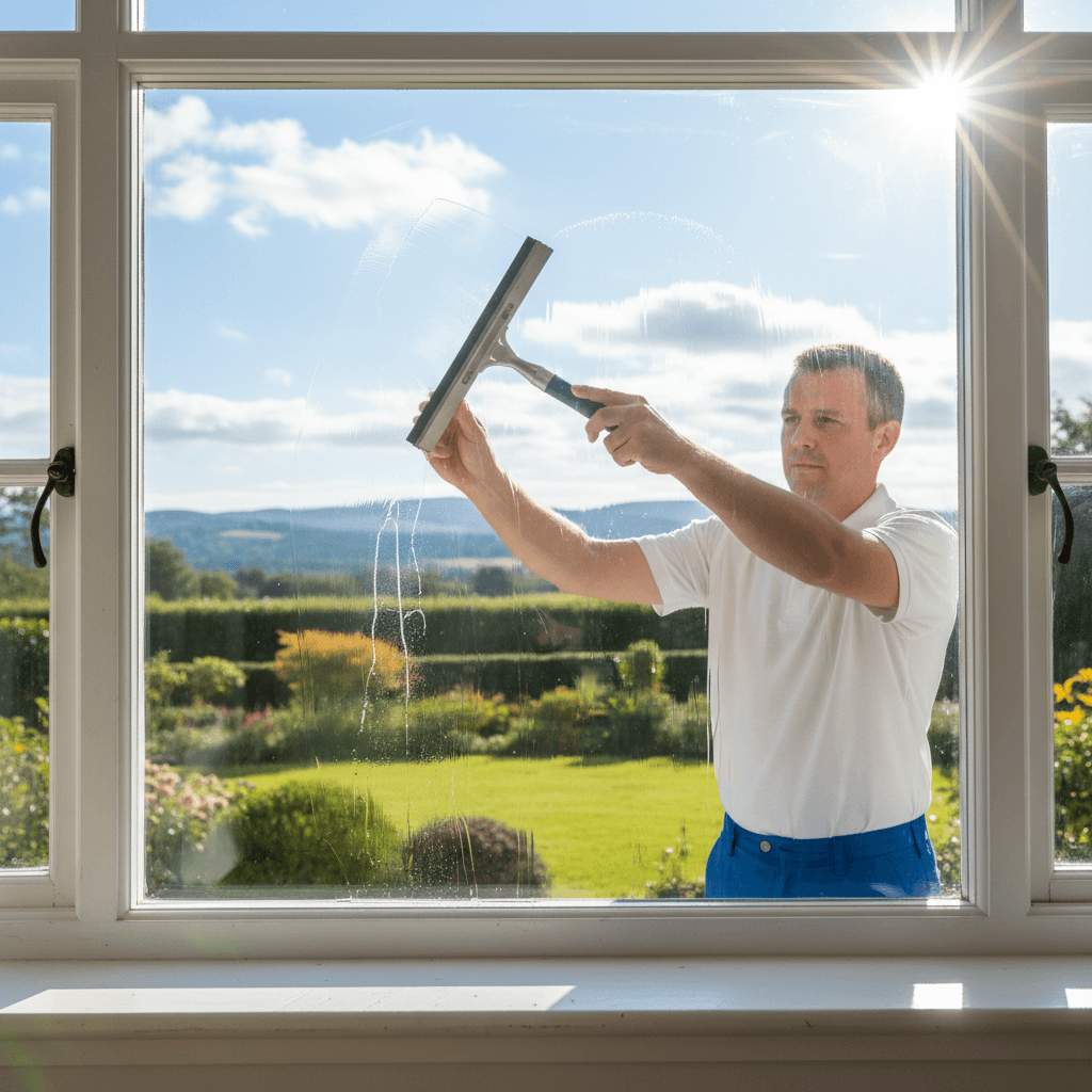 Window cleaner polishing glass to crystal clarity