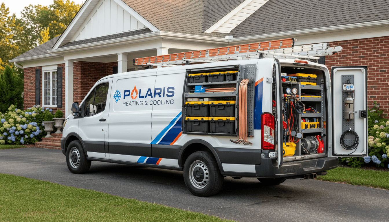 Tj's Cleaning and Lawncare service truck in a Florida residential driveway after lawn care completion