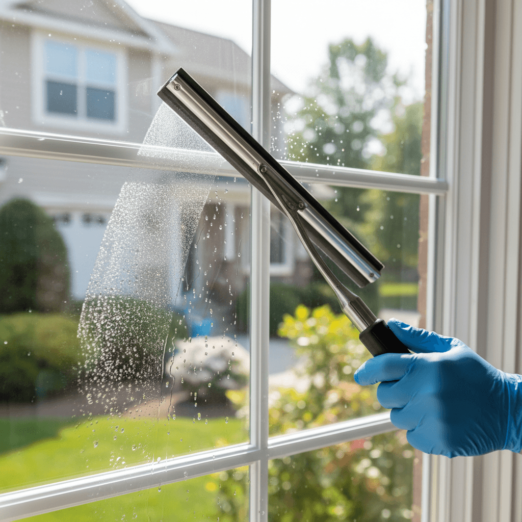 Professional window cleaning service in action